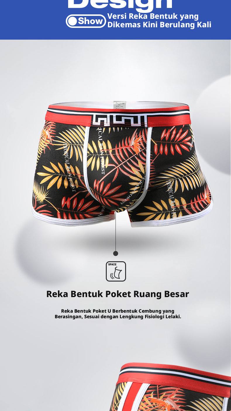 Seluar Boxer Kapas Lelaki, Seluar Dalam Pertengahan Bernafas untuk Dipakai Harian, 4 Saiz