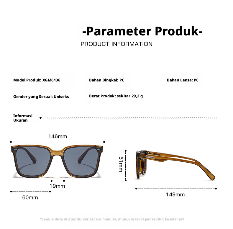 Kacamata Hitam LANYUE Square Frame untuk Pria dan Wanita, Kacamata Pelindung Mata UV380 dengan Lensa PC untuk Memancing, Bersepeda, dan Mengemudi