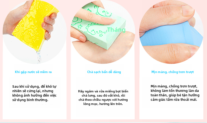 Bàn chải tắm cho bé có họa tiết hoạt hình, bọt biển mềm dùng để chà sạch cơ thể cho trẻ sơ sinh và trẻ nhỏ.