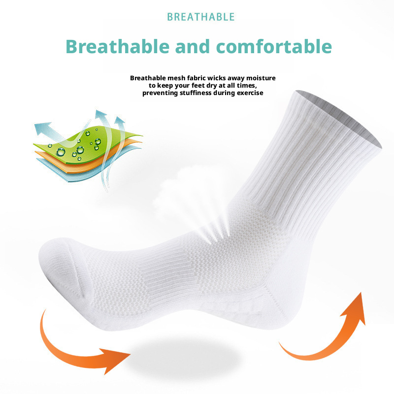 Men’s Cotton Crew Running Socks, Sweat-Absorbent Anti-Odor Cushioned Terry Sole Sports Socks