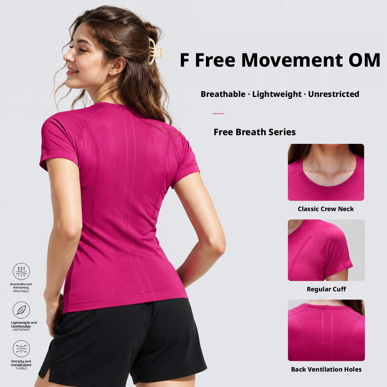 Women's Short Sleeve Crewneck Yoga T-Shirt, Breathable Slim Fit Running Gym Top S2067