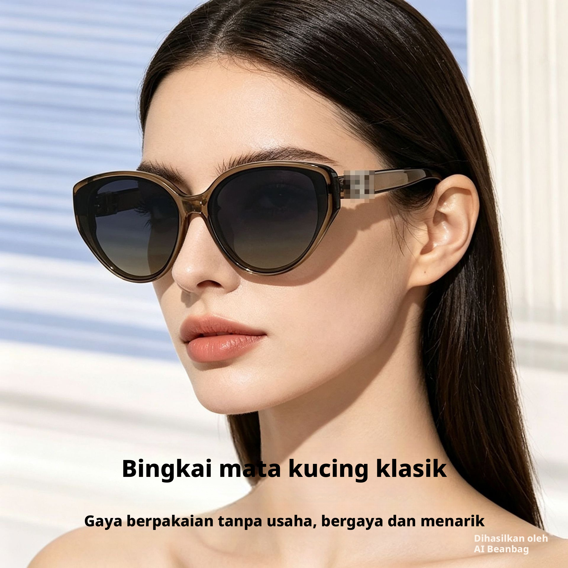Kaca Mata Hitam Gaya Cat Eye untuk Wanita dan Lelaki, Kaca Mata Hitam Gaya Retro dengan Rangka PC UV400 untuk Perjalanan Luar Ruangan