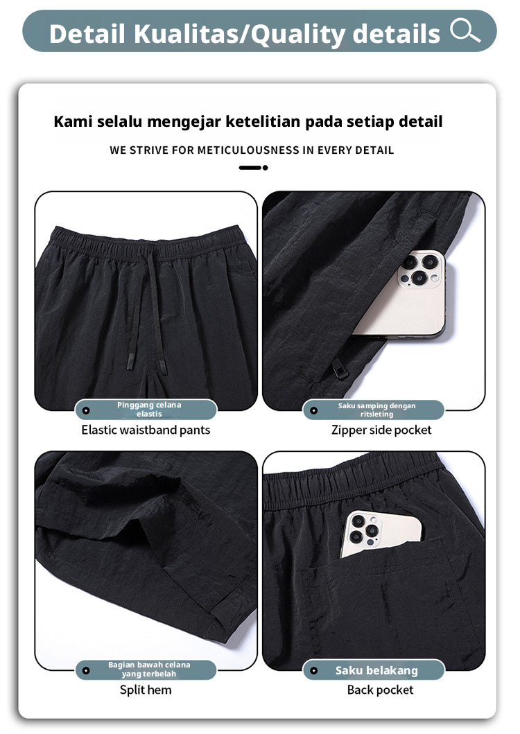 Celana Pendek Nylon Cepat Kering Musim Panas Pria, Celana Pendek Olahraga Pantai Kasual yang Mudah Bernapas