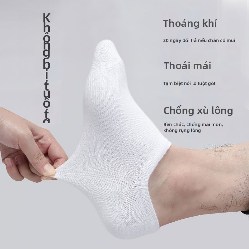 Tất cổ ngắn nam bằng vải cotton, màu đen trắng xám đơn sắc, thấm hút mồ hôi và thoáng khí, dành cho mùa hè.