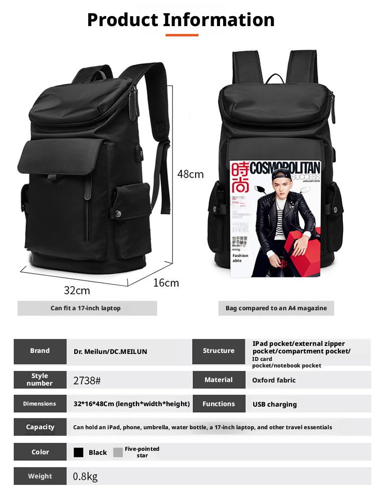 Waterproof Oxford Backpack for Men, 15.6-Inch Laptop Bag, 20-35L Large Capacity Travel and School Backpack