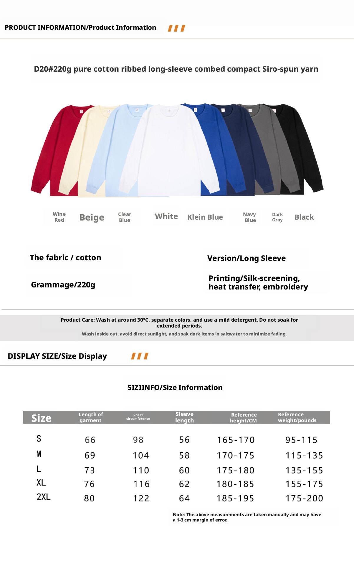 Korean Style Cotton Crew Neck Long Sleeve Pullover T-Shirt for Men and Women