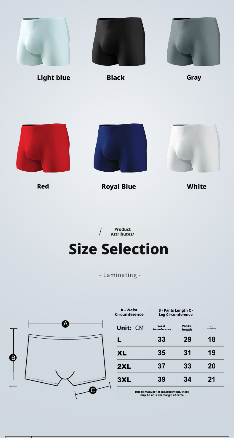 Men's Ice Silk Boxer Briefs, Breathable Seamless Thin Flat Front Underwear for Summer Sports, Solid Colors