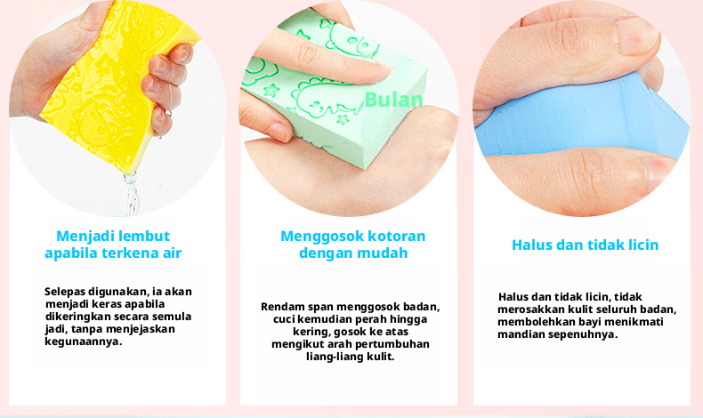 Berus Span Basuh Bayi dengan Cetakan Kartun, Pembersih Badan Span Lembut untuk Bayi dan Kanak-Kanak.