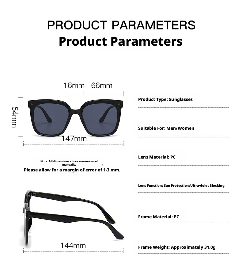 JINGYE Women's UV400 Square Sunglasses, PC Full Frame AC Lens Sun Glasses for Travel and Everyday Wear