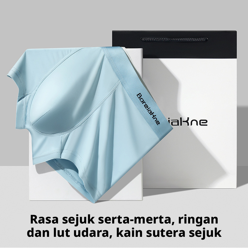 Seluar Boxer Sutera Ais 3 Pek Lelaki, Seluar Dalam Antibakteria Sejuk Bernafas Nipis Musim Panas