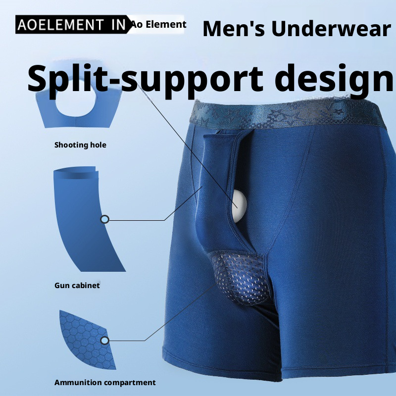 Men's Bullet Separation Anti-Chafing Boxer Briefs, Breathable Sports Underwear with Pouch Support, Mid-Rise