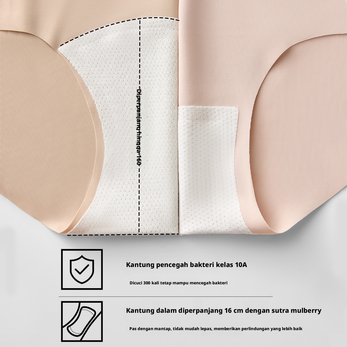BONAS Seamless Celana Dalam Wanita dengan Bagian Selangkangan dari Sutra, Celana Dalam Anti-bakteri yang Nyaman untuk Musim Panas