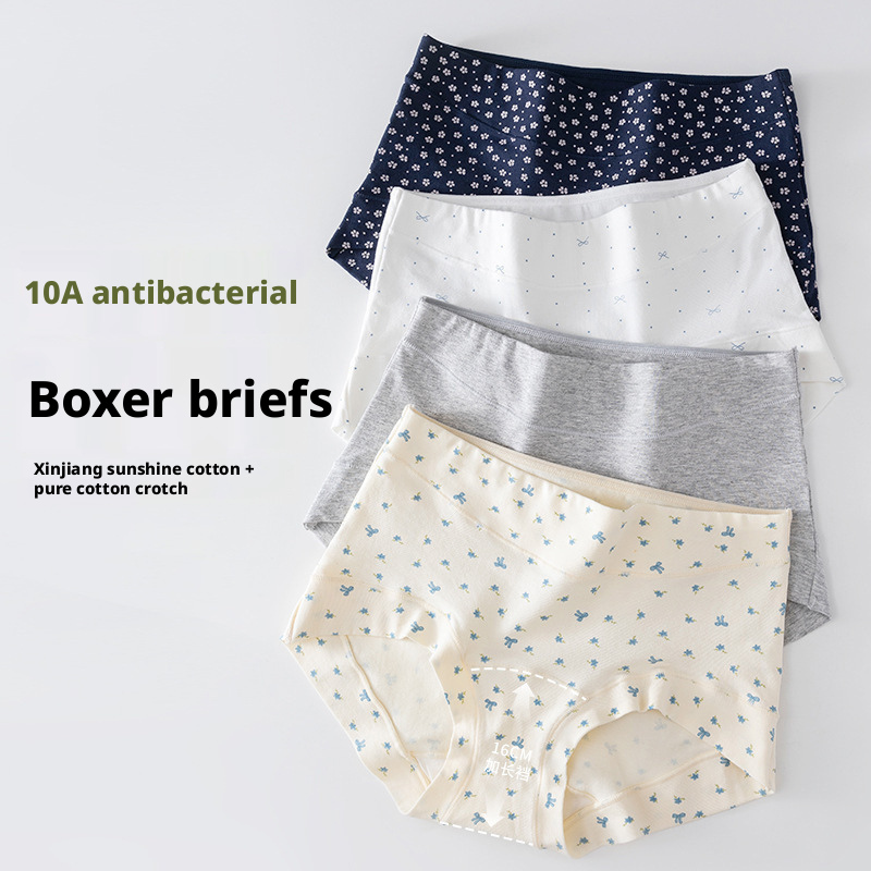 Women's Cotton Printed Boyshort Panties, Breathable Antibacterial Mid-Rise Underwear, Plus Size
