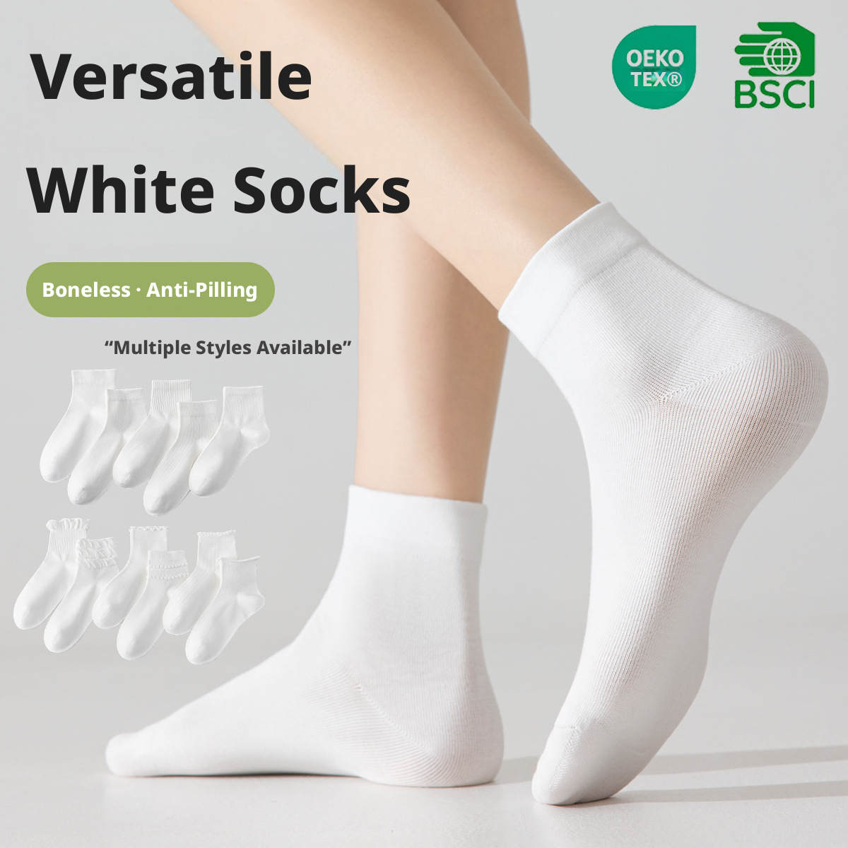 Women’s Xinjiang Cotton Mid-Calf Socks, Antibacterial Seamless Breathable Anti-Odor White Socks