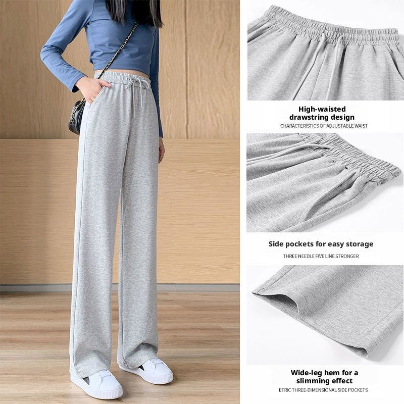 Women's Cotton Blend Wide Leg Pants – Straight, Loose Casual Trousers for Spring and Autumn