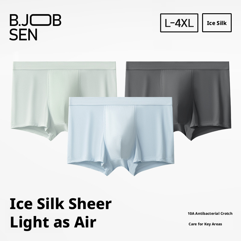 Men's Ice Silk Boxer Briefs, Seamless Breathable Quick-Dry Underwear for Sports and Daily Wear