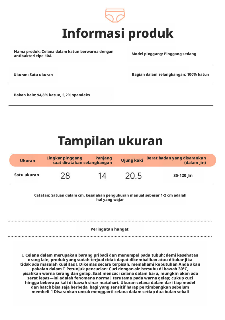 Celana dalam wanita berbahan katun berbentuk segitiga dengan pola bunga, pakaian dalam anti-bakteri yang nyaman dipakai dan berpotongan sedang.