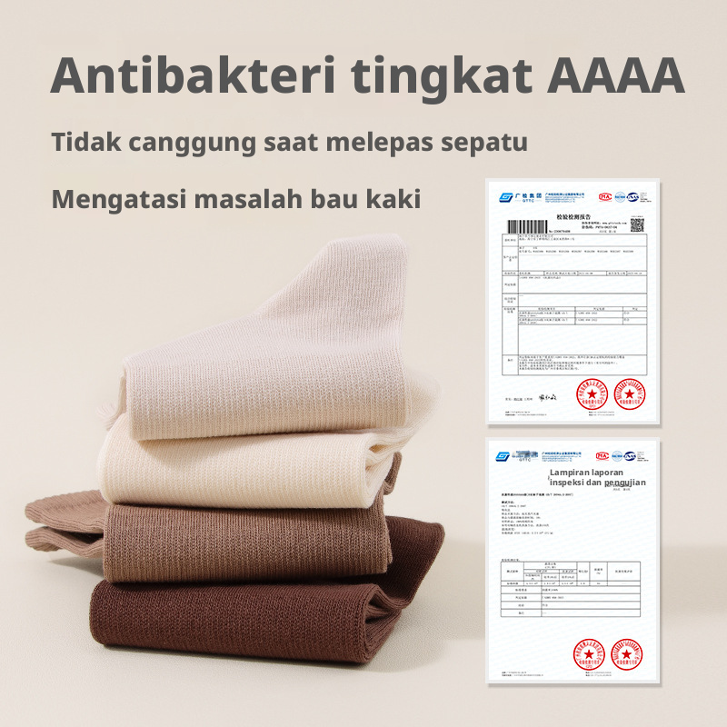 Kaus kaki panjang wanita dari katun, kaus kaki menengah yang bernapas dan antibakteri untuk musim gugur dan dingin.
