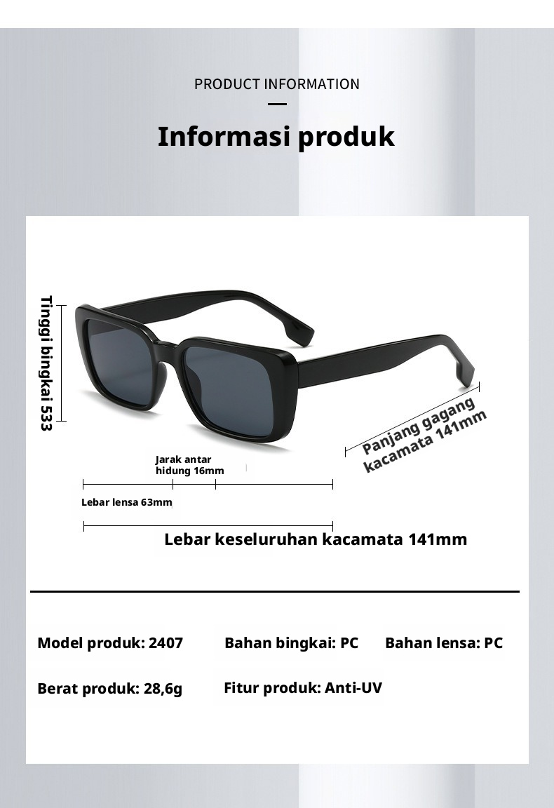 Kacamata Hitam Berbentuk Segi Empat Kecil bergaya Retro untuk Pria dan Wanita, Kacamata Pelindung Mata UV400 dengan Lensa PC, Frame Penuh, untuk Perjalanan di Luar Ruangan