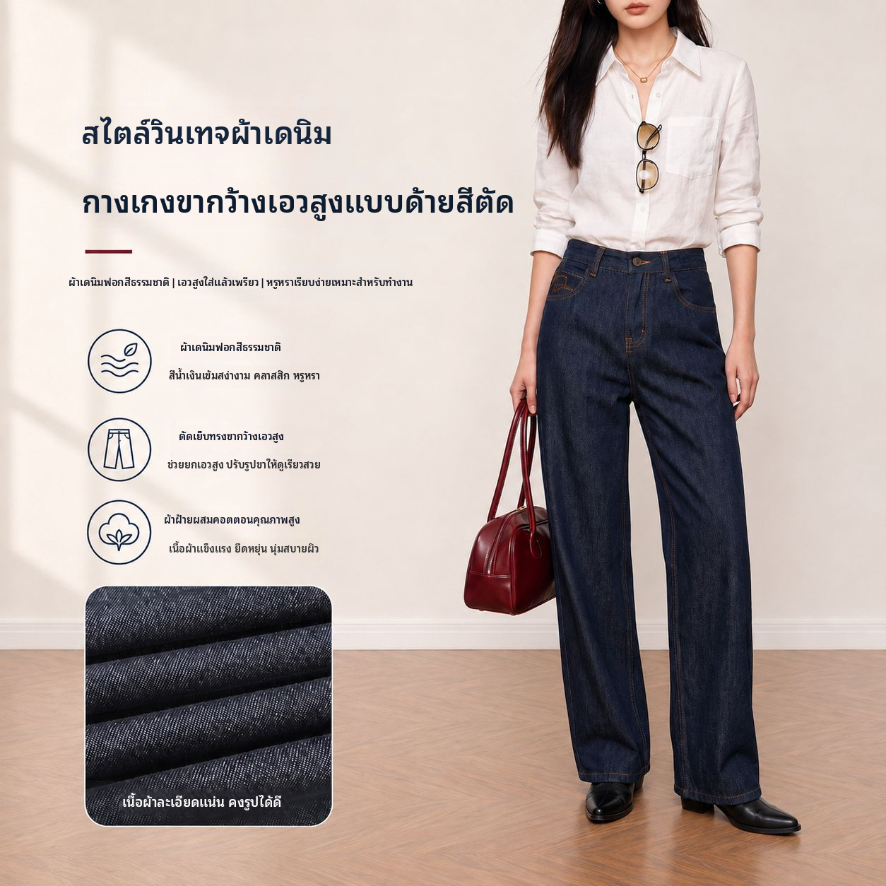 กางเกงยีนส์เอวสูงขากว้างสำหรับผู้หญิง Yuxene แบบดิบ สำหรับใส่เดินทางไปทำงาน KN006