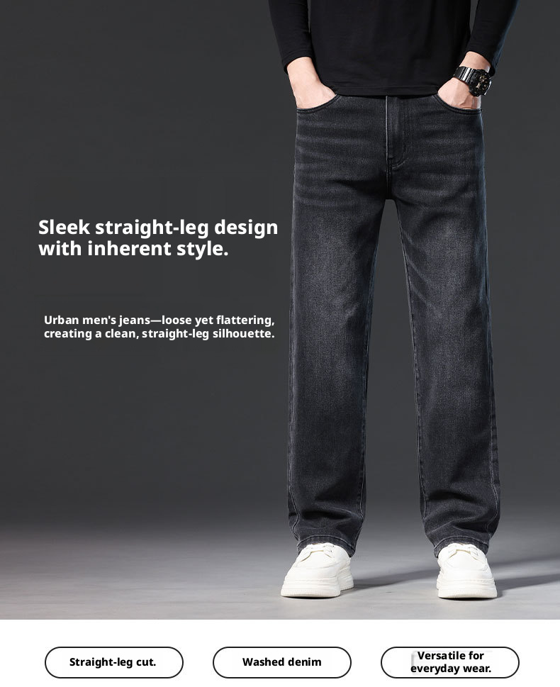 Men's Loose Fit Cotton Stretch Straight Leg Jeans, Casual Multi-Pocket Denim Pants for Fall