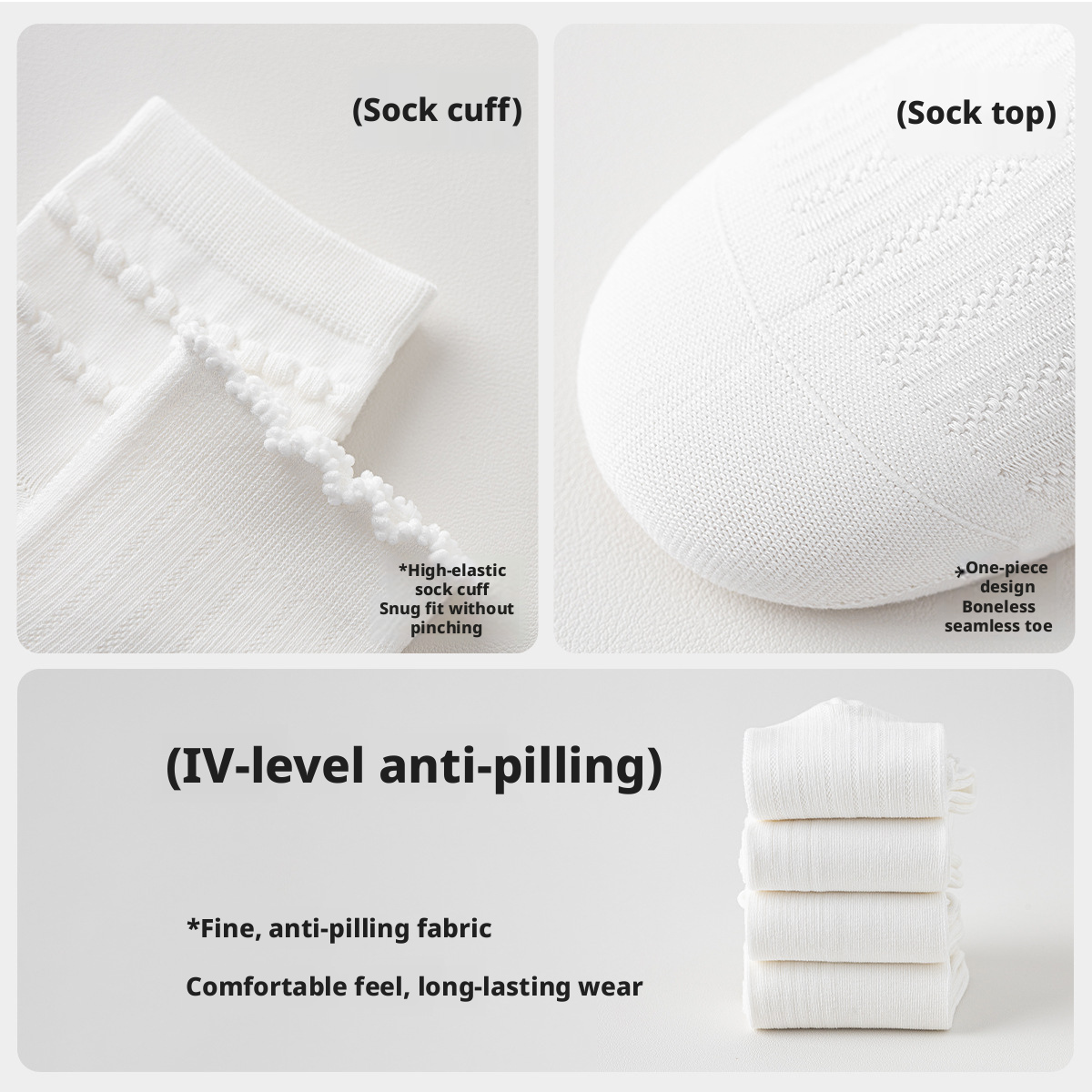 Women’s Xinjiang Cotton Mid-Calf Socks, Antibacterial Seamless Breathable Anti-Odor White Socks