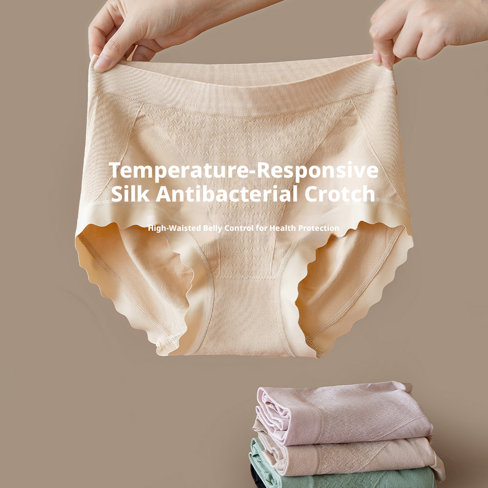 Women Seamless Mid-Rise Tummy Control Panties with Silk Crotch, Plus Size Breathable Briefs