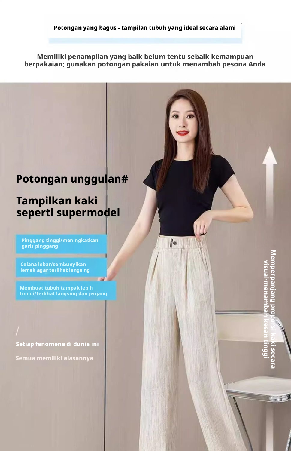 Celana Sutra Es dengan Pinggang Tinggi dan Kaki Lurus untuk Wanita, Celana Poliester Ringan untuk Penggunaan Sehari-hari di Musim Panas