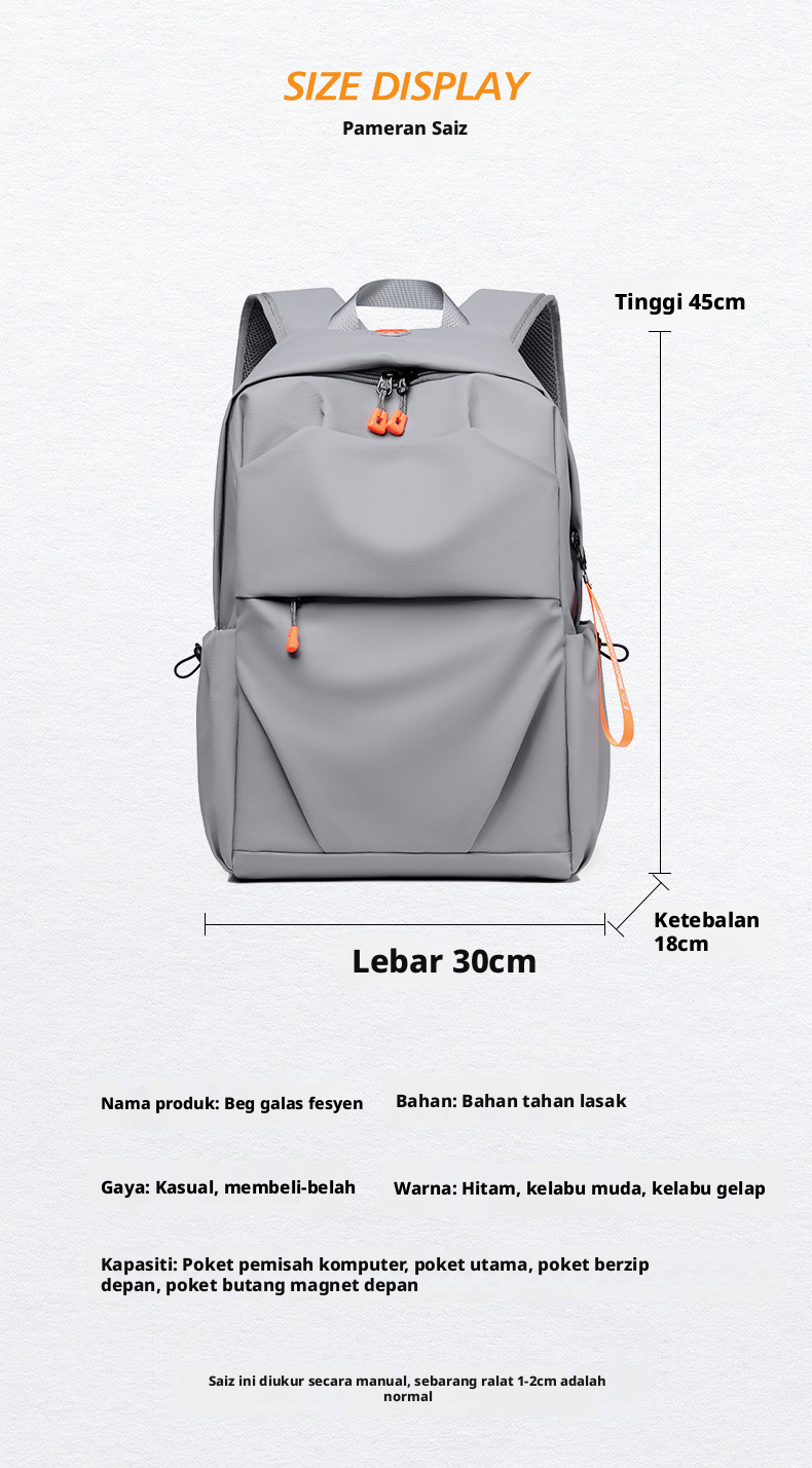 Beg Galas Komuter Kain Oxford Tahan Air, Beg Laptop Berkapasiti Besar 20-35L untuk Perjalanan dan Sekolah