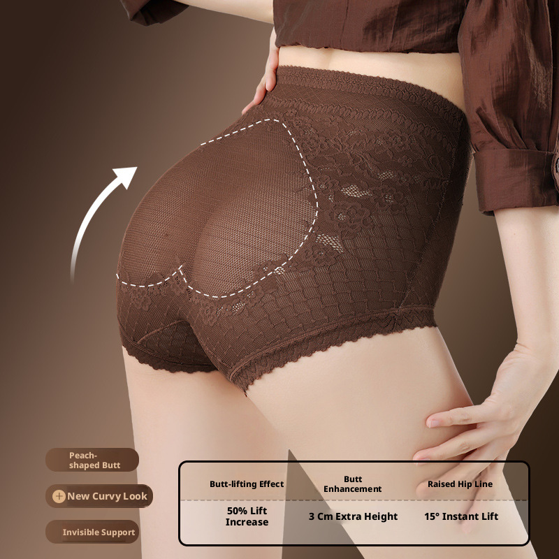 Women's High Waist French Lace Shaping Panties with Cotton Gusset, Tummy Control and Hip Lifting Underwear