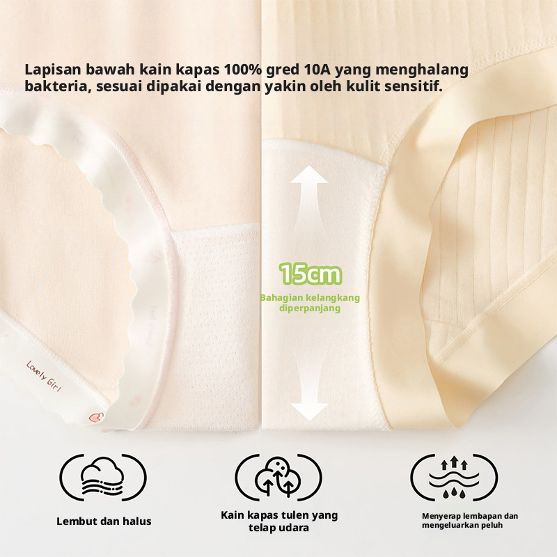 Seluar dalam wanita pinggang tinggi kain kapas bentuk segitiga, anti-bakteria, boleh bernafas, saiz besar