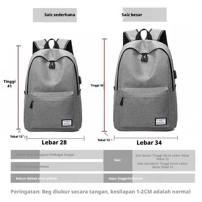Beg galas kain Oxford untuk remaja, beg sekolah berkapasiti besar 20-35L dengan ruang untuk laptop 15 inci, sesuai untuk lelaki dan perempuan untuk kegunaan harian atau perjalanan.