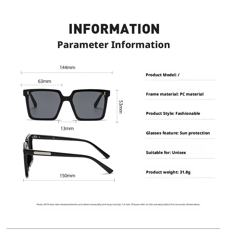 Square Polarized Sunglasses for Men and Women, UV400 Full Frame Black Lens Sun Glasses for Driving and Outdoor Activities