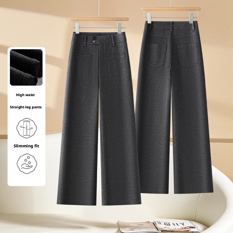 Women's High Waist Straight Leg Pants, Loose Casual Wide Leg Trousers with Two Buttons