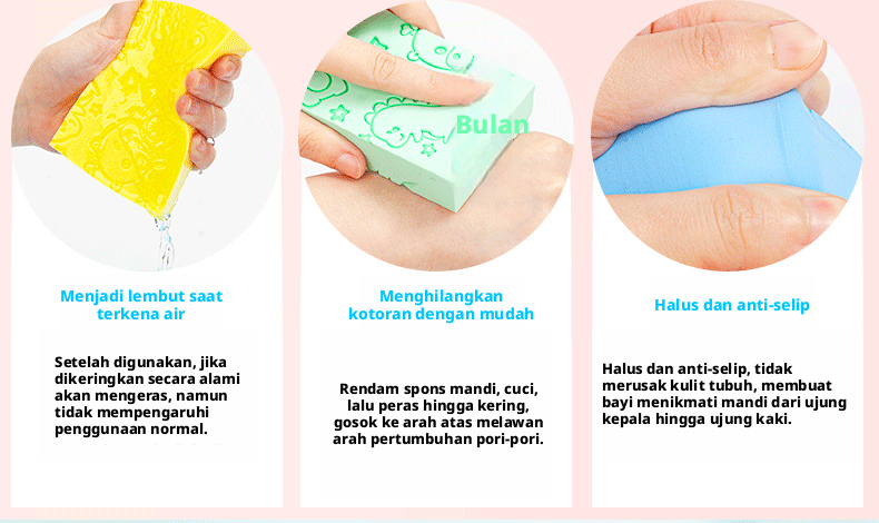 Sikat Spons Mandi Bayi dengan Cetakan Karakter Kartun, Alat Pembersih Tubuh Spons Lembut untuk Bayi dan Balita