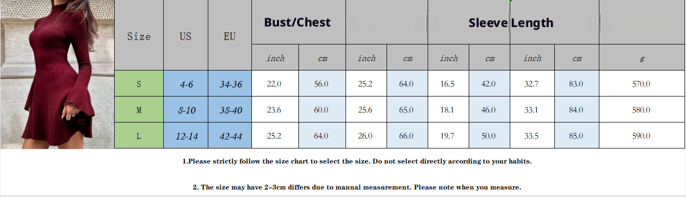 Women’s Long Sleeve A-Line Knit Dress, Slim Fit High Neck Solid Color Short Sweater Dress for City Commute