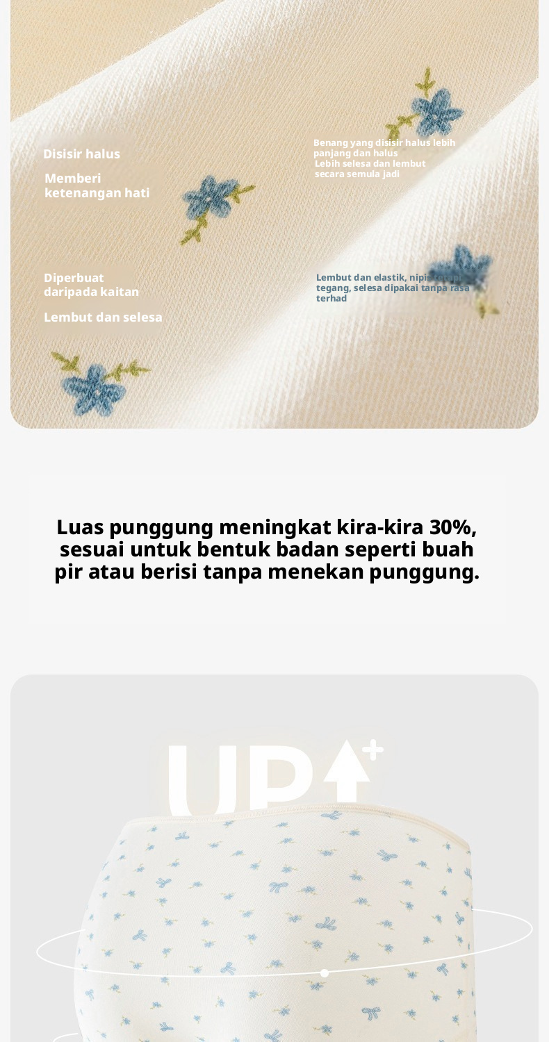 Seluar dalam wanita kapas bercetak gaya boyshort, pakaian dalam yang boleh bernafas dan antibakteria dengan ketinggian sederhana, saiz plus.