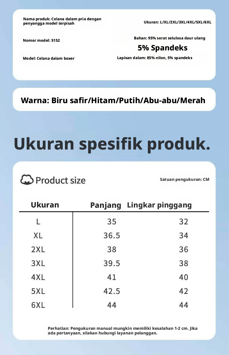 Celana Boxer Anti-Chafing Pemisahan Peluru Pria, Pakaian Dalam Olahraga Bernapas dengan Dukungan Kantong, Mid-Rise