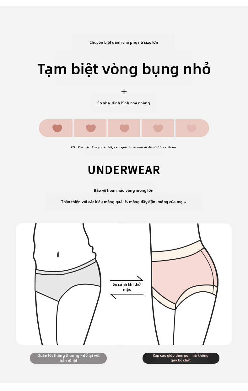 Quần lót cotton dành cho phụ nữ, cạp cao, kích cỡ lớn, chống vi khuẩn, kiểu tam giác không đường may