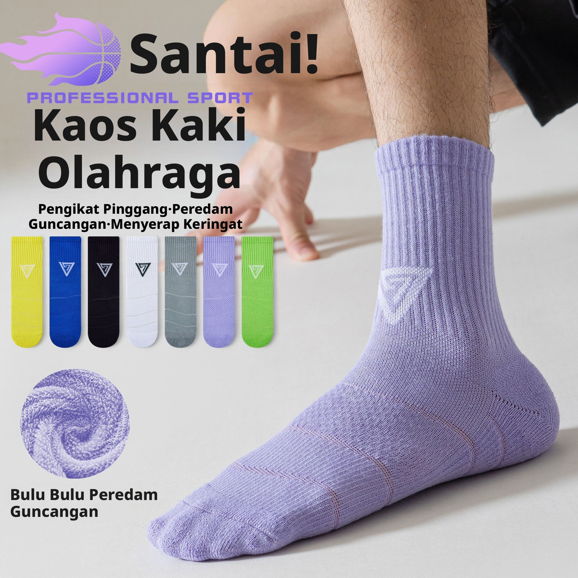 Kaus kaki olahraga panjang setengah betis dari katun pria RUNYUBO, kaus kaki lari yang berlapis bantalan, anti-selip, dan menyerap keringat untuk remaja dan dewasa muda.