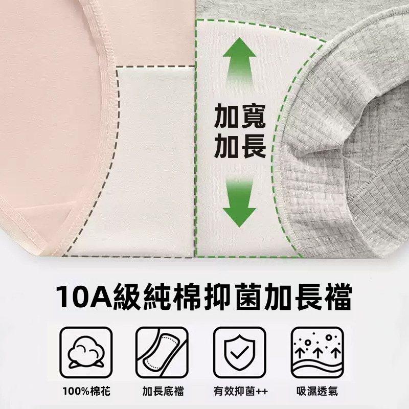 女士全棉高腰平角內褲，透氣抗菌全覆蓋內衣
