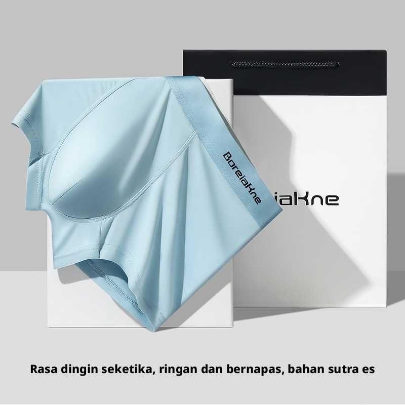 Celana Boxer Sutra Es 3 Paket Pria, Pakaian Dalam Antibakteri Keren Bernapas Tipis Musim Panas