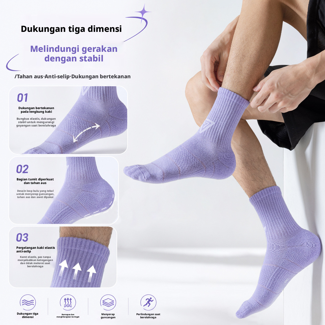 Kaus kaki olahraga panjang setengah betis dari katun pria RUNYUBO, kaus kaki lari yang berlapis bantalan, anti-selip, dan menyerap keringat untuk remaja dan dewasa muda.