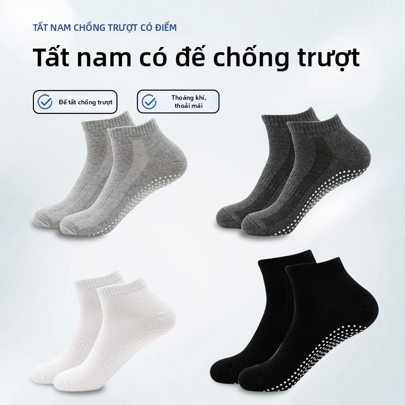 Tất chống trượt cho nam làm từ vải cotton, dùng cho yoga, bật nhảy và các môn thể thao; tất mỏng, thoáng khí dùng để tập luyện.