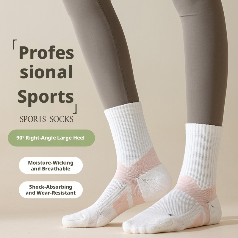 Women Cotton Mid-Calf Athletic Socks, Sweat-Absorbing Anti-Odor Seamless Toe Sports Socks for Badminton