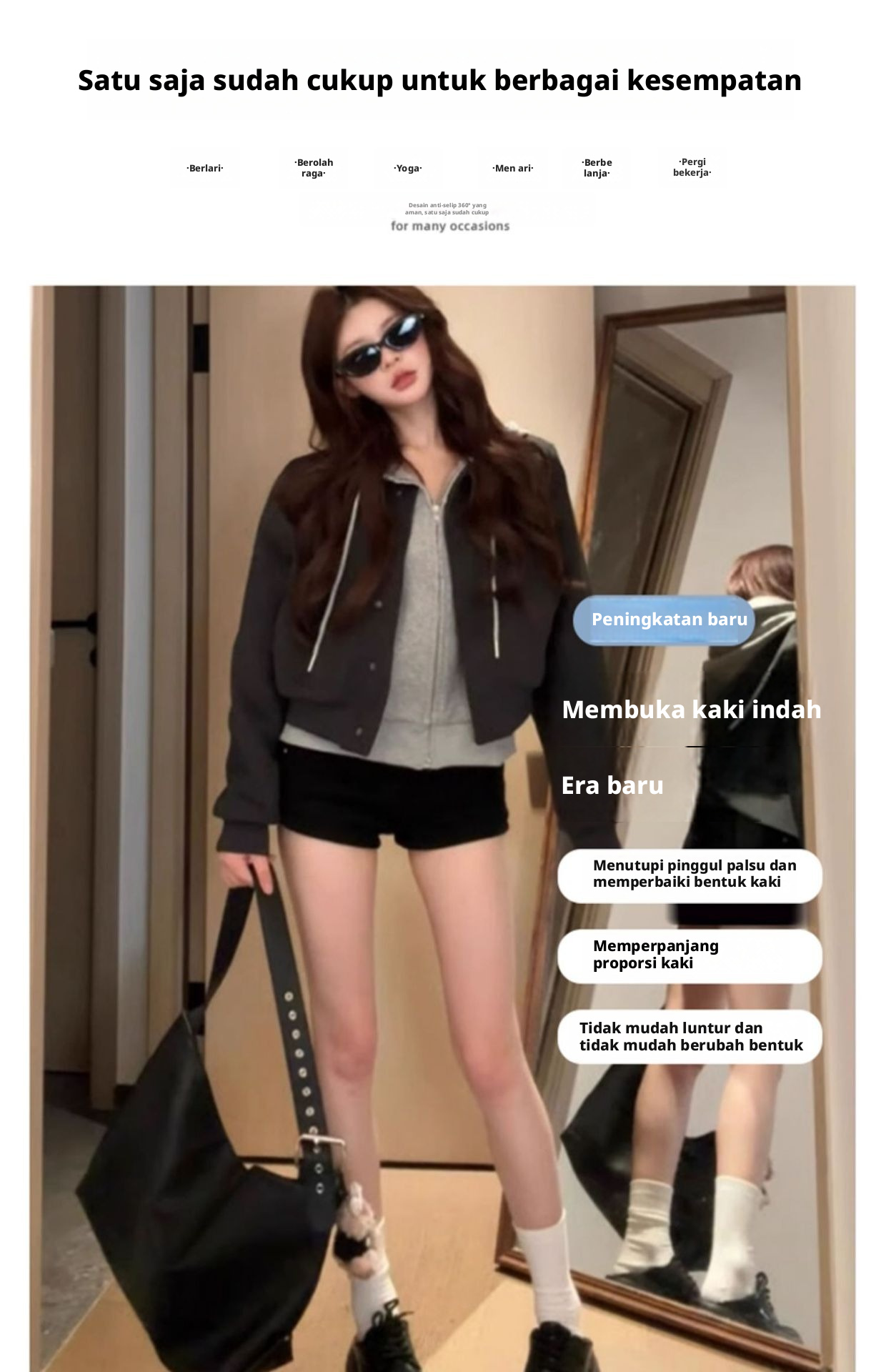 Celana Pendek Wanita Warna Hitam, Pinggang Tinggi, Kaki Lebar, Tipe A-Line yang Fleksibel untuk Musim Panas