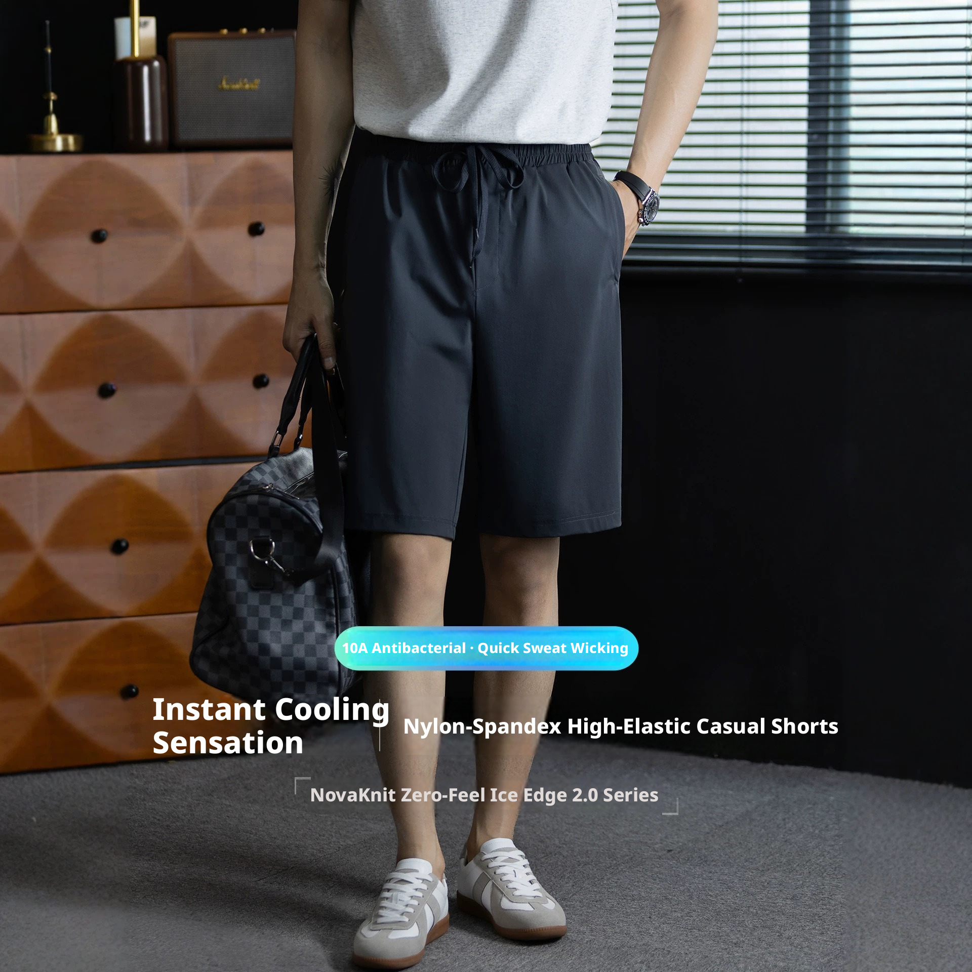 Men's High Stretch Nylon Spandex Casual Shorts, Breathable Quick-Dry Summer Athletic Shorts