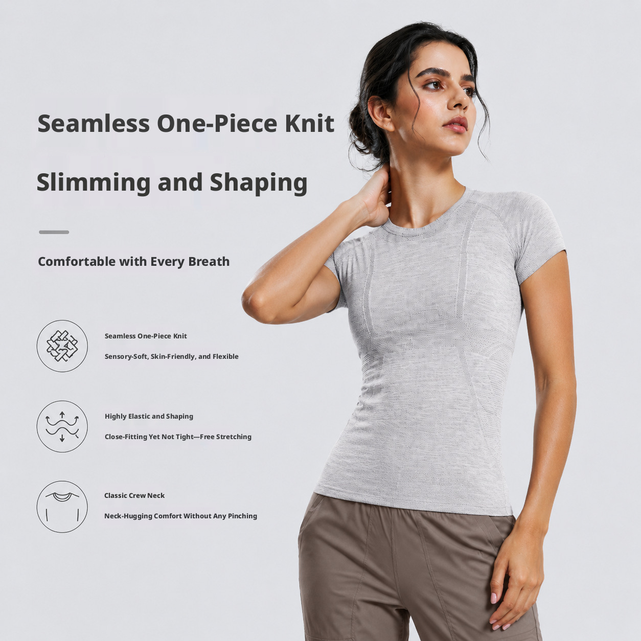 Women's Short Sleeve Crewneck Yoga T-Shirt, Breathable Slim Fit Running Gym Top S2067