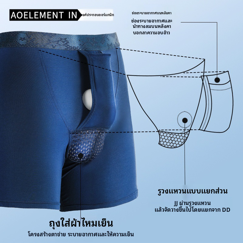 กางเกงบ็อกเซอร์ป้องกันการเสียดสีแยกกระสุนของผู้ชาย ชุดชั้นในกีฬาระบายอากาศพร้อมรองรับกระเป๋า เอวกลาง
