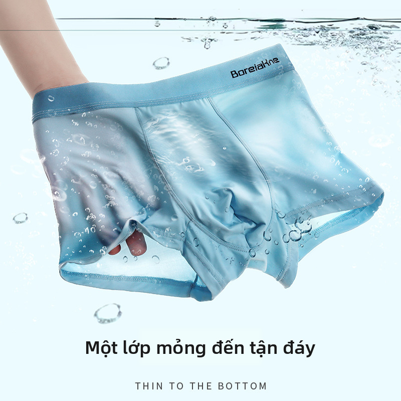 Quần Lót Boxer Lụa Lạnh 3 Gói Cho Nam, Đồ Lót Kháng Khuẩn Mỏng Thoáng Khí Mát Mẻ Mùa Hè